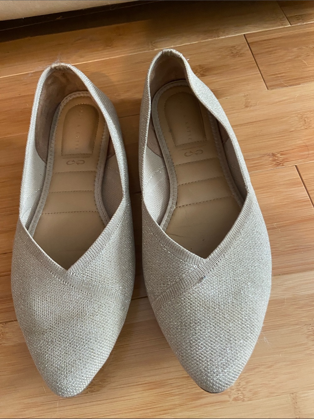 Kelly & Katie Women's Shimmery Cream Pointed Knit Flats
